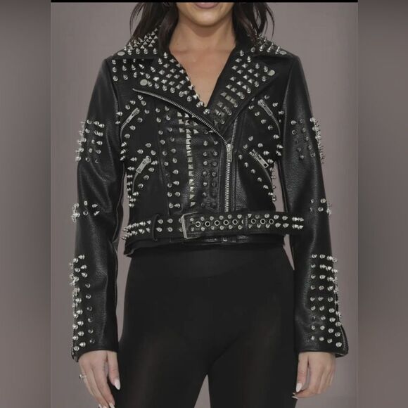 JACKET- Black Studded Motorcycle / Biker Jacket - Picture 4 of 5